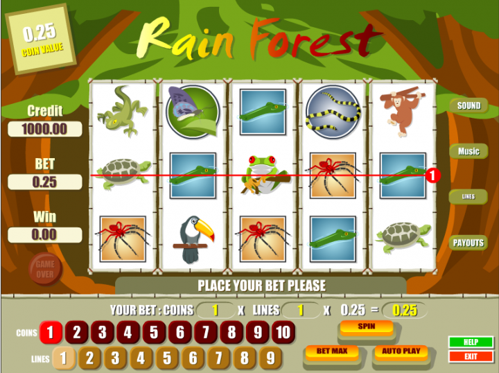 Rain Forest video slot machine screenshot